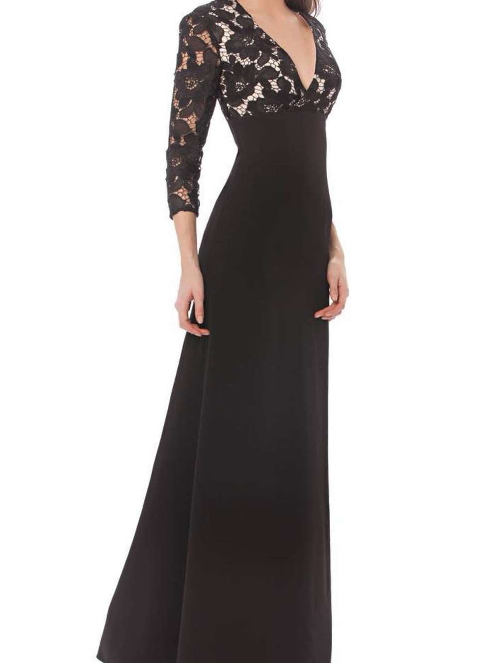 JS Collections Black Lace V-Neck Maxi Gown
